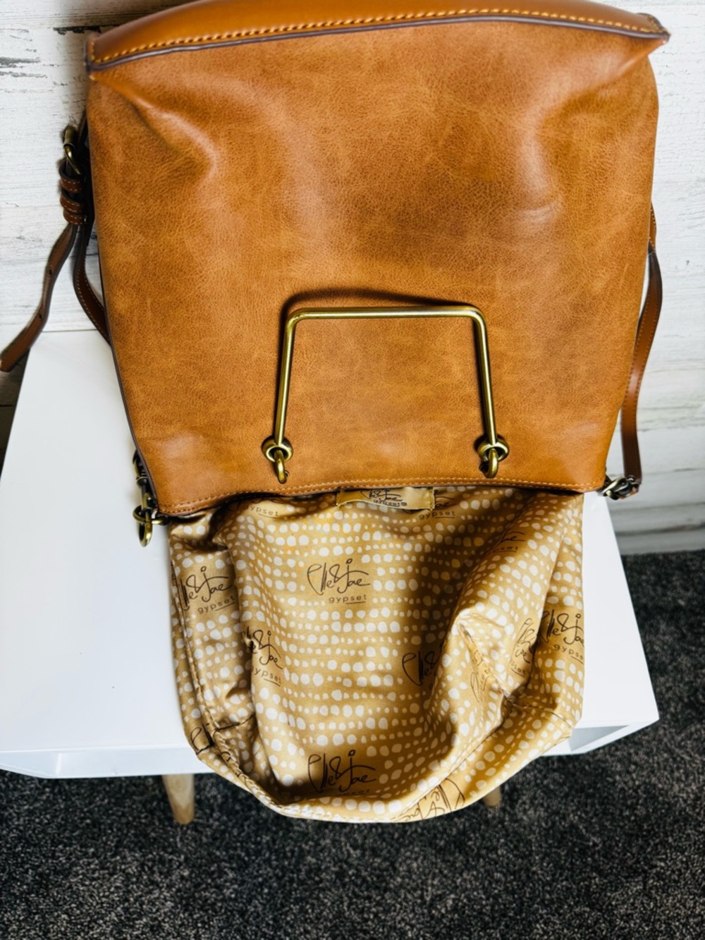Elle Jae Gypset Brown Faux Leather Tote w/ Gold Bar Handles with Crossbody Strap - Picture 13 of 15